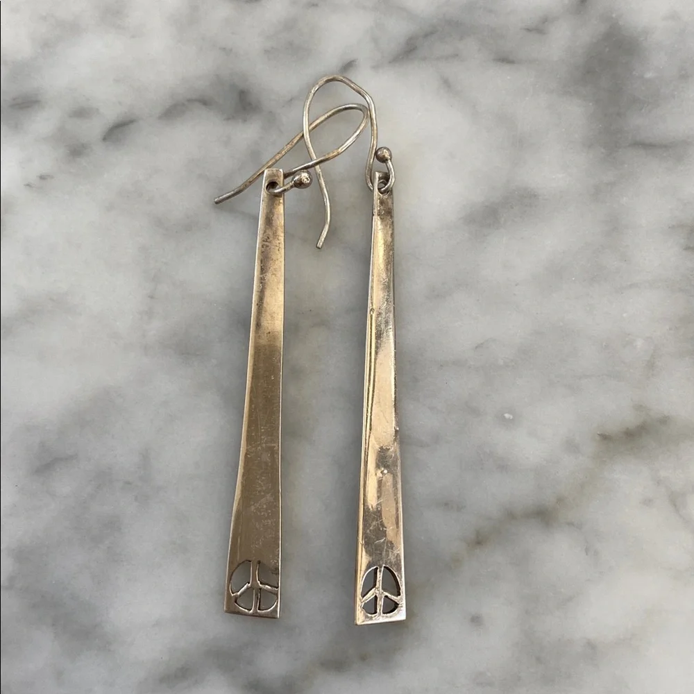 BOHO STERLING SVER PEACE SIGN EARRINGS - Picture 1 of 3